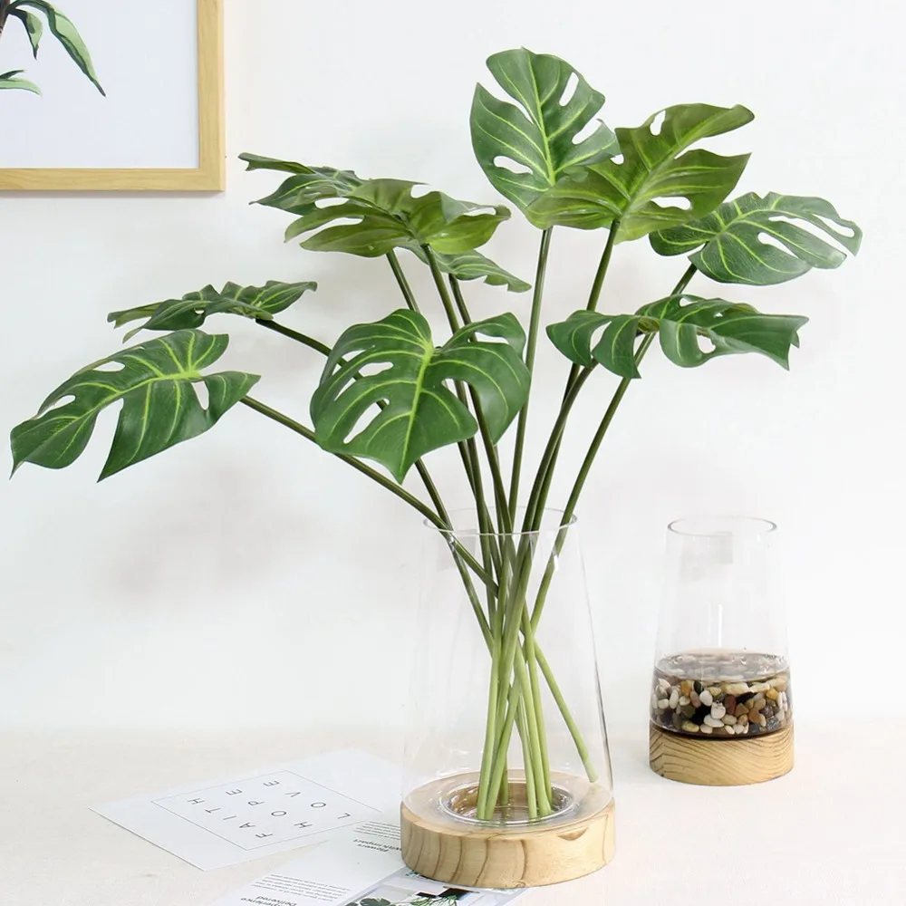 

12pcs Artificial Monstera Palm Tree Leaves Simulation Green Plastic Leaf Wedding DIY Decoration Flower Leaves Plant Fake Flowers