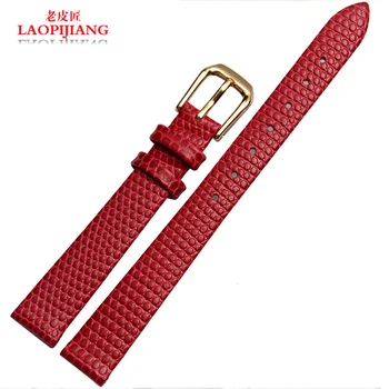 

Laopijiang for pretty Female thin Lizard genuine Leather watch Strap slim 10mm 12mm red fashion dress watchband bracelets