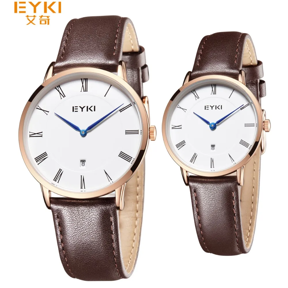 

Eyki Mens Watches Top Brand Luxury Ultra Slim Calendar Display Quartz Watch Lovers 2018 Business Leather Band Relogio Masculino