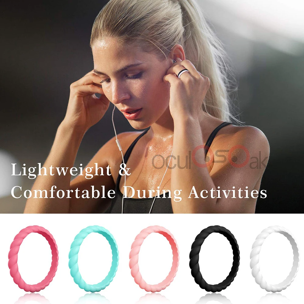 

3mm Thin Braided Silicone Ring For Women Wedding Rings Outdoor Sports Hypoallergenic Crossfit Flexible Twist Rubber Finger Ring