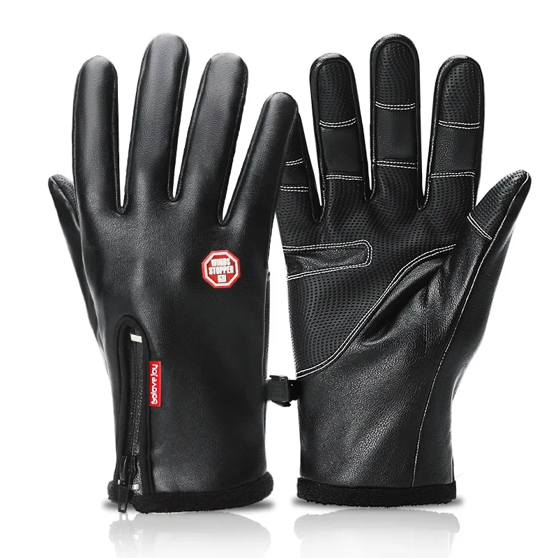 Windproof Leather Ski gloves Cold protection Touch screen warm Non slip ...