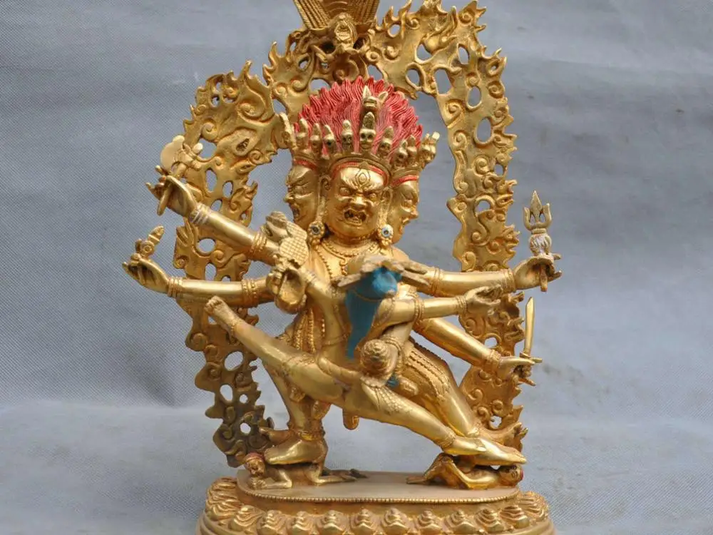 

12" Tibet Bronze 3 Head 6 Arms Phurba Dojre Vajrakila Buddha Statue