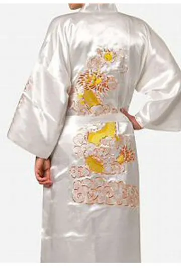 Синего цвета Китайская традиционная Для мужчин Шелковый Атласный халат кимоно с вышивкой с изображением дракона, S M L XL XXL XXXL S0009 - Цвет: white