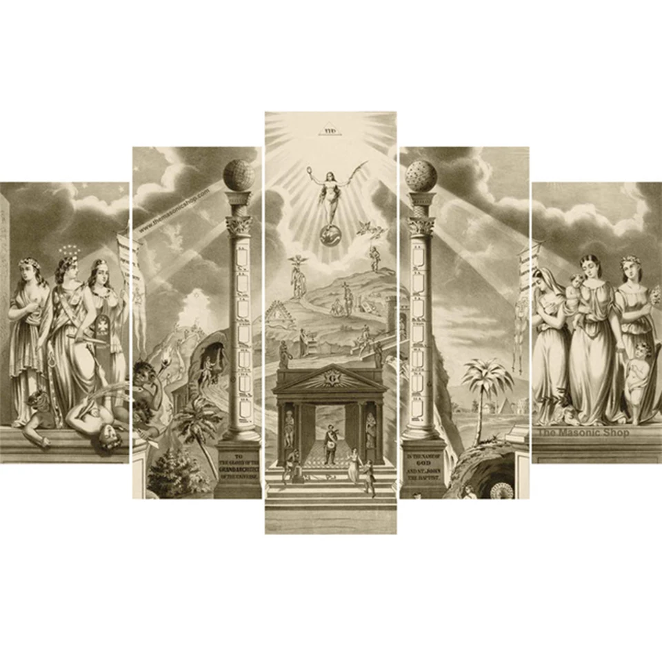 

Modular Painting Living Room HD Print Canvas 5 Panels Black And White Freemasonry Picture Home Decor Poster Wall Art Framework