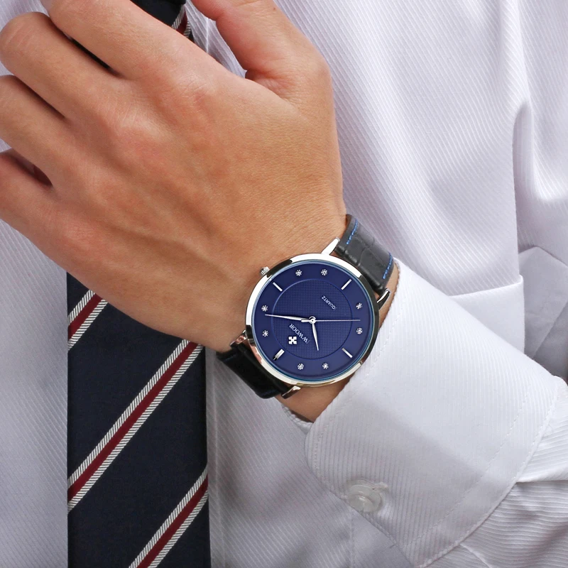 Брендовые водонепроницаемые мужские спортивные часы WWOOR, мужские кварцевые часы, ультра тонкие часы с ремешком из натуральной кожи, повседневные мужские часы