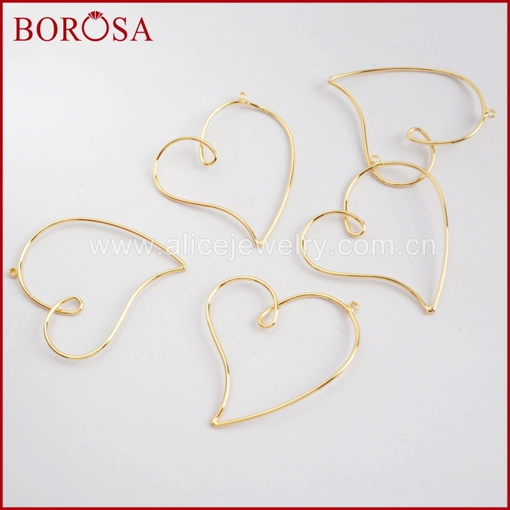 

BOROSA 50/100PCS Fashion Gold Color Irregular Heart Charms Brass Metal Charm Jewelry Accessories for Necklace Jewelry PJ127