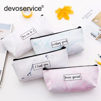 

Kawaii Marble PU Pencil Bag Multifunctional Zipper Pencil Case Student Stationery Stylo Sacs De Crayon Fournitures Scolaire