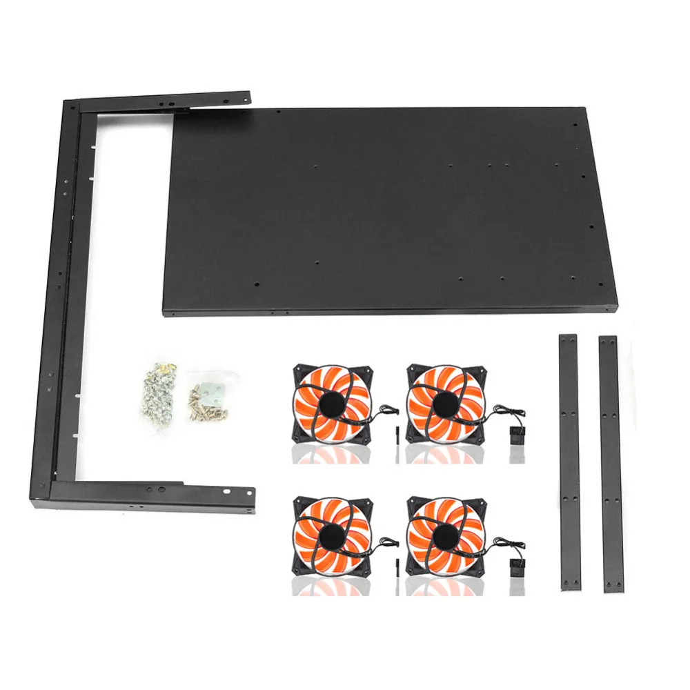 6 GPU Mining Rig Aluminum Case + 4 Fans Open Air Frame for ETH ZEC/Bitcoin EM88