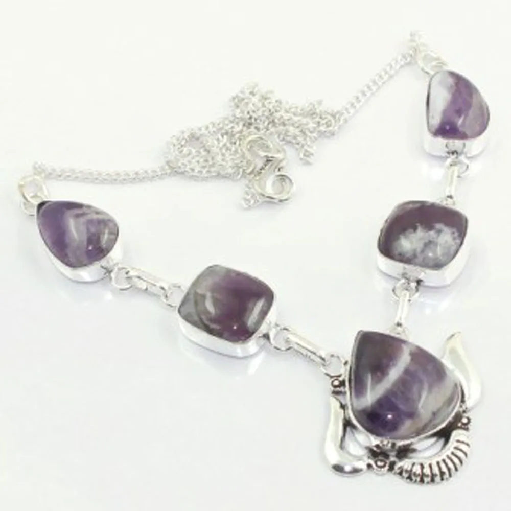 

Amethysts Necklace Silver Overlay over Copper, 48 cm , N3534