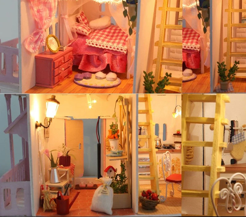 Furniture DIY Doll House Wodden Miniatura Doll Houses Furniture Kit DIY Puzzle Assemble Dollhouse Toys For Children Girls Gift
