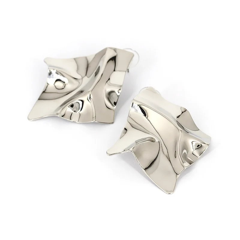 Exaggerated Brand Gold Color Irregular Square Shiny Metal Big Drop Earrings Women Rhombus Punk Ear Party Jewelry