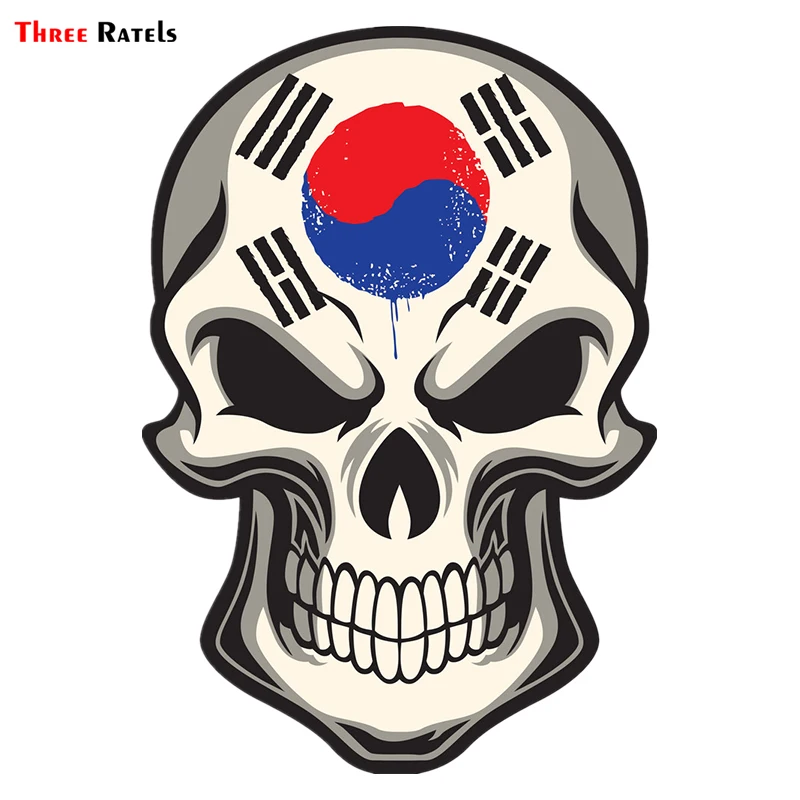 

Three Ratels TRL184 #11x15cm funny car stickers skull south korea flag painted on a skull colorful car stickers and decals