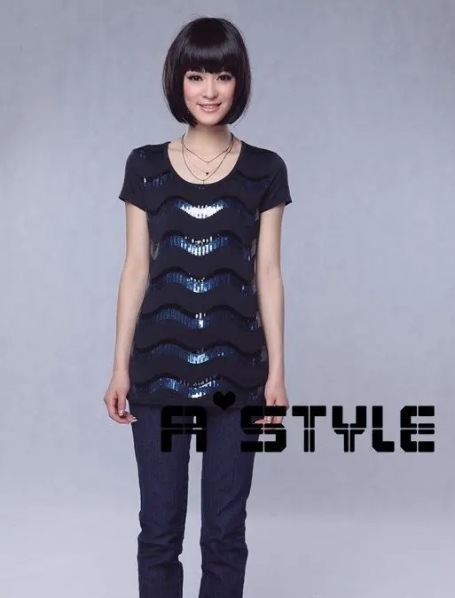 Amass women's 2012 jingyun.Blue wave sequins short-sleeved t g34226 | Женская одежда