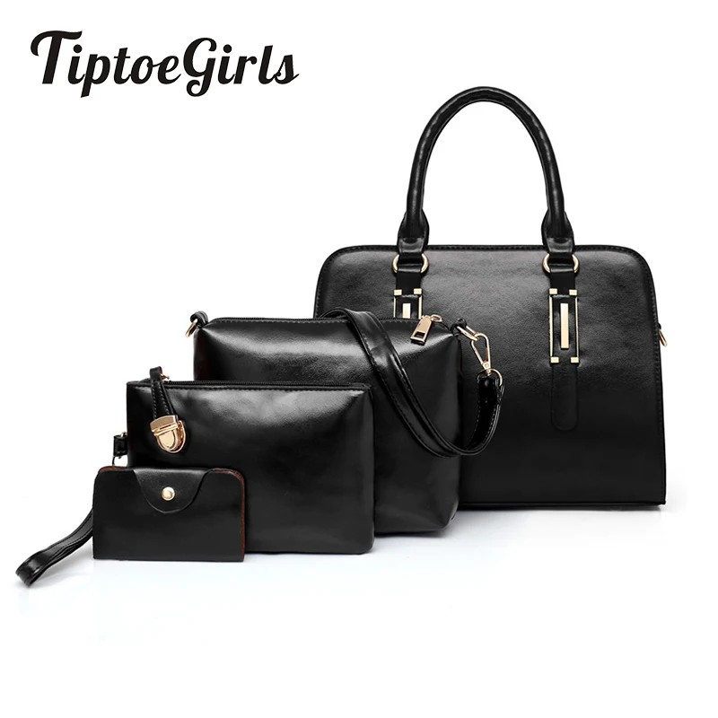 

Personality Oil Wax skin Four-Piece Composite Bag Female Fashion Large-Capacity Handbag Casual Wild Shoulder Messenger Bag