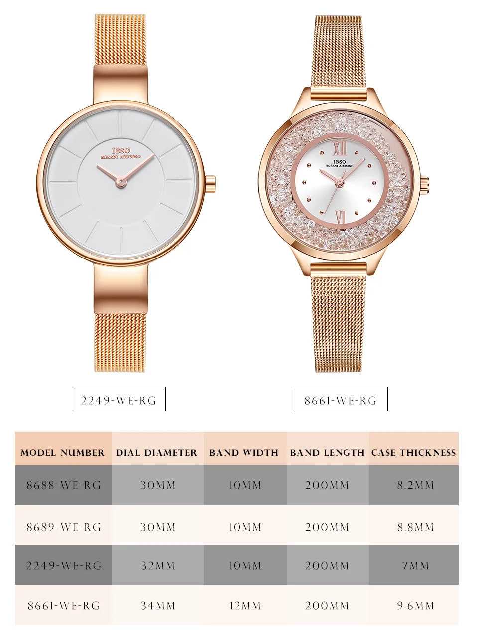IBSO женские кварцевые часы с кристаллами, ультра-тонкие наручные часы, женские часы с сетчатым ремешком из нержавеющей стали, Relogio Feminino