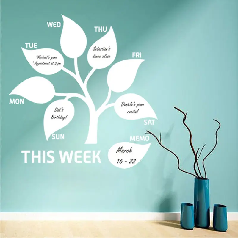 

Vinyl Art Removable Wall Sticker This Week Tree Leaf Memo Planner Home Decoration Blackboard Chalkboard Poster Mural W157