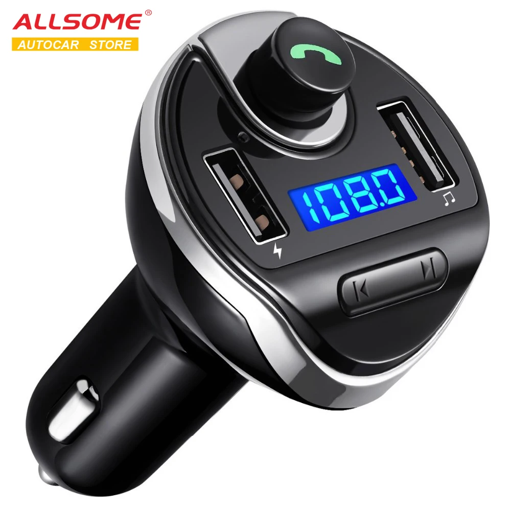 Allsome Fm Transmitter Bluetooth Wireless Fm Modulator Radio