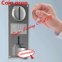 Номер побег игровой реквизит, монета реквизит, вставить монету, чтобы избежать, падение монета в слот, чтобы оставить темную комнату