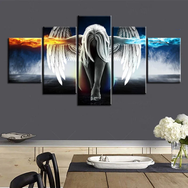 5pcs Angel Wings Oil Painting Canvas Wall Art Abstract Pictures For