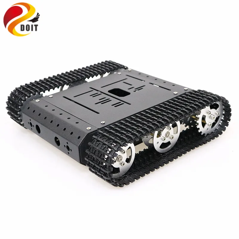  Remote Control Smart Robot Tracked Tank Chassis Kit with Dual DC Motor Aluminum Alloy Frame Wheels 