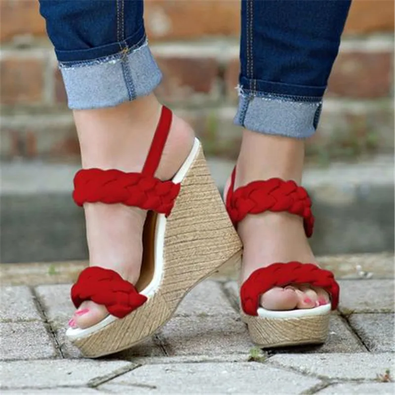 

SHUJIN Platform Women Sandals 2019 Summer Fashion Rope Gladiator Wedges Shoes Woman Slides Peep Toe Lady Casual Beach Shoes