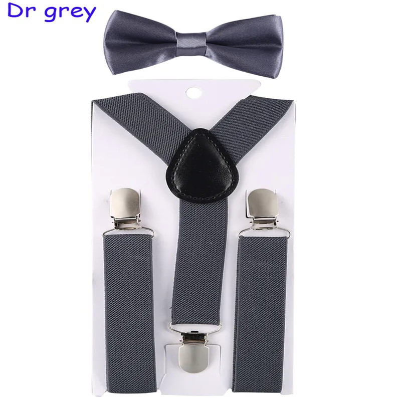 Dark Grey Детские подтяжки с бабочкой модный детский галстук-бабочка комплект Брекеты для мальчиков и девочек регулируемые подтяжки Детские свадебные галстуки аксессуары - Цвет: Dark Grey