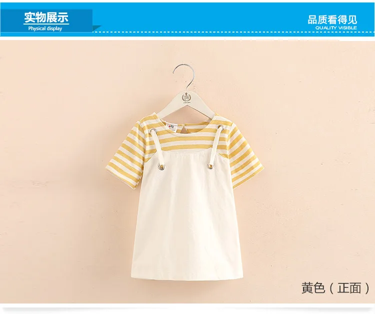 2018 Summer Little Kids Children Short Sleeve Striped Fake Two Pcs Suspenders Dresses For Girls of 2 4 6 8 10 12 Years old (2)