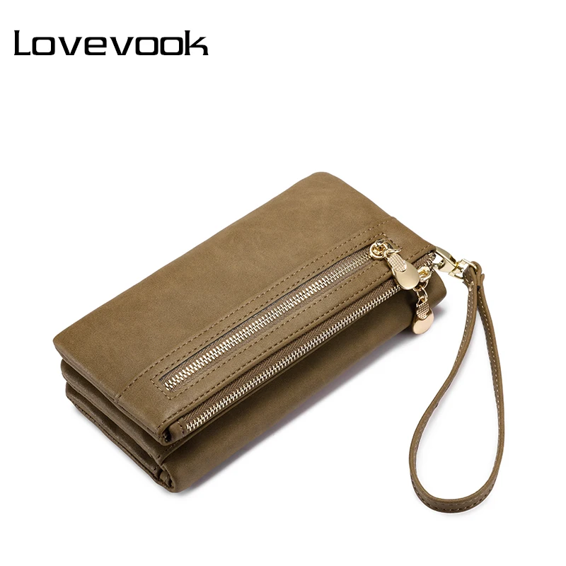 LOVEVOOK brand wallet female long purse with wrist strap, double zipper multifunctional wallet ...