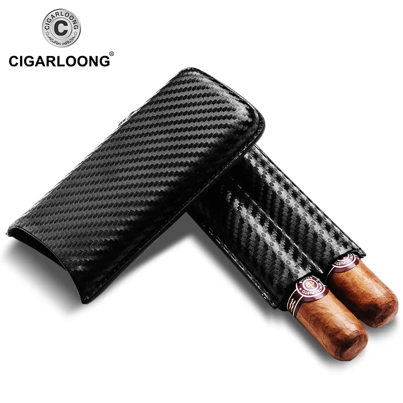 2 tube Portable 100% Carbon Fiber Cigar Case Holder 