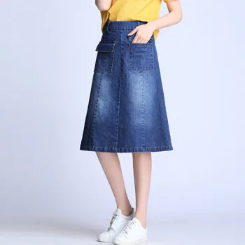 

2087 A word skirt 2019 spring summer new denim skirt Slim thin long paragraph wild casual fashion temperament package hip skirts