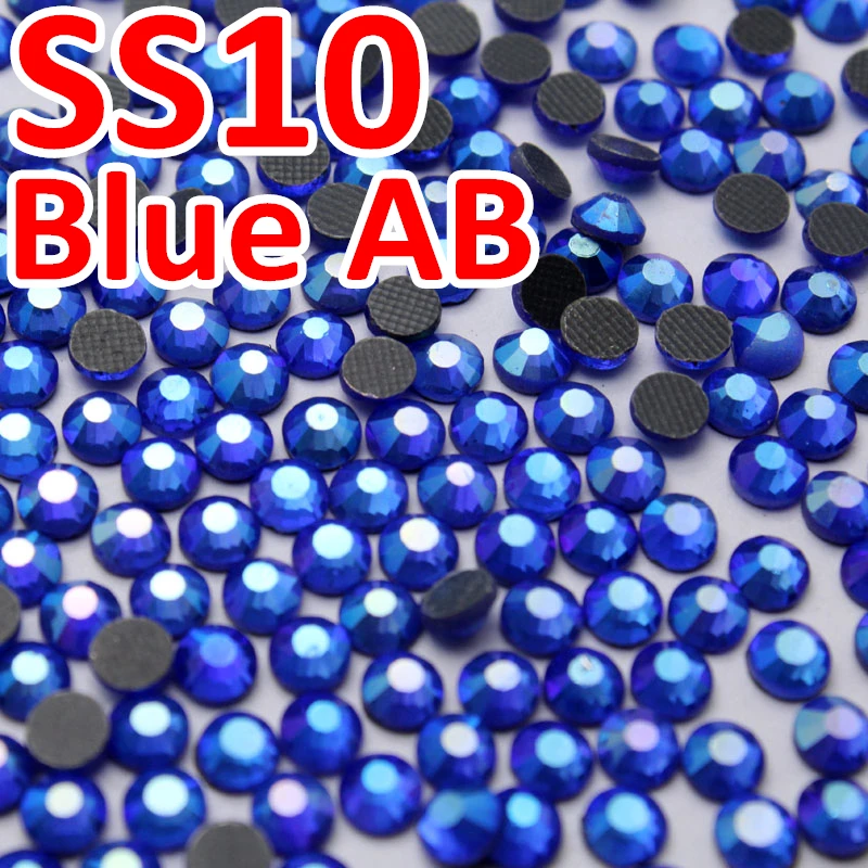 

SS10 2.7-2.8mm sapphire AB Glass DMC Hot Fix Rhinestones Flat back With glue