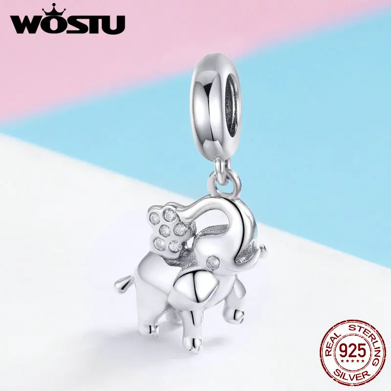 WOSTU подлинное серебро 925 пробы милый слон животные бусины подходит