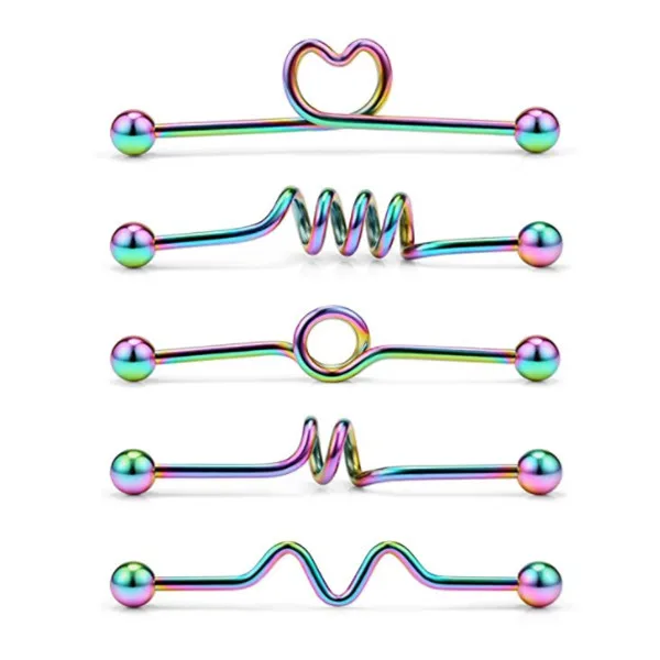 TIANCIFBYJS нержавеющая 5 шт. набор штанга фабричного производства комплект для пирсинга для хрящевая спираль Tragus серьги Ушная мочка Конч 14 Калибр - Окраска металла: NO.5-rainbow