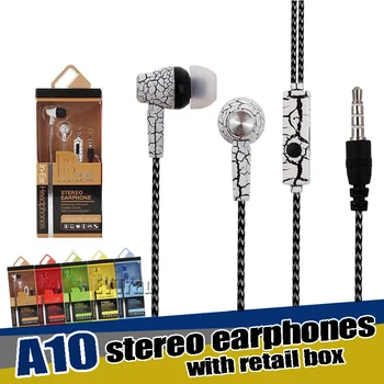 

200PCS/Lot In-ear stereo bass crack earphone with mic earbuds braided cable earphones For Samsung iPhone with retail box SF-A10
