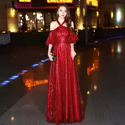 Новое поступление элегантные кружева вечернее платье трапециевидной формы Красный Блестящий Модный халат De Soiree Формальное особых поводов