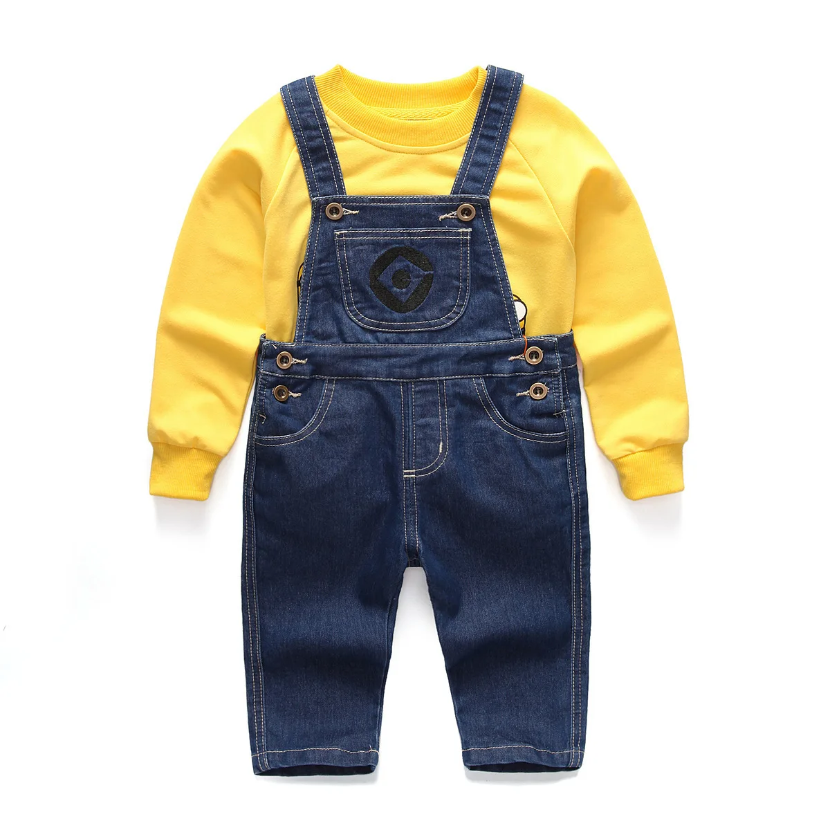 

2018 Autumn Winter Kids Clothes Sets For Boys Girls Minions Pattern Long Sleeve T Shirts + Overalls Jeans 2 Pcs Children Baby