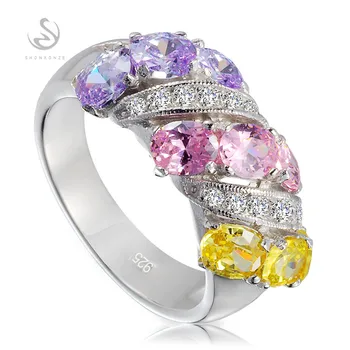 

Eulonvan luxury Punk 925 sterling silver rings setting Jewelry & Accessories Purple Pink Yellow Cubic Zirconia S-3788 Size 6 8