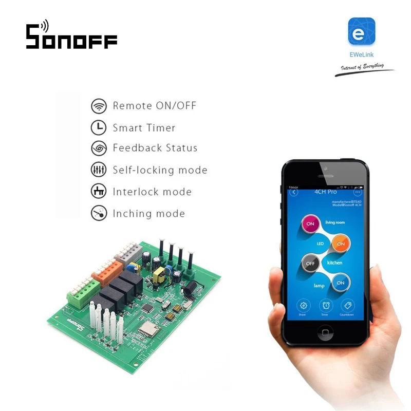 Sonoff 4CH Pro R2 умный дом RF 433 МГц Wi-Fi светильник 4 банды инчинг самоблокирующийся переключатель Wifi работает с Alexa