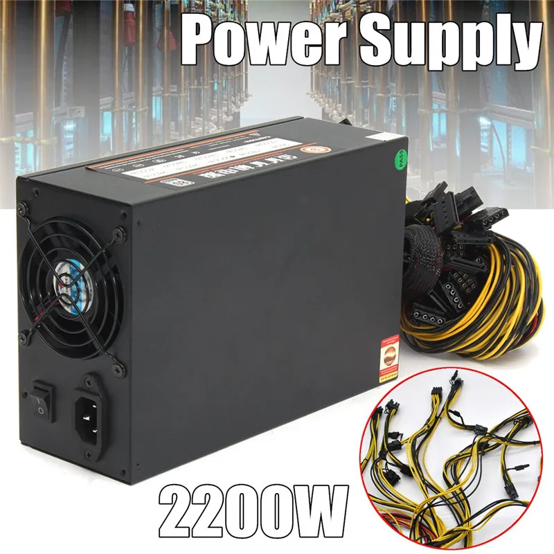 

2200W Mining Machine Power Supply Support 8 Card SATA Port Connectors For Bitcoin Miner Ethereum ZEC Zcash New ATX Mining Power