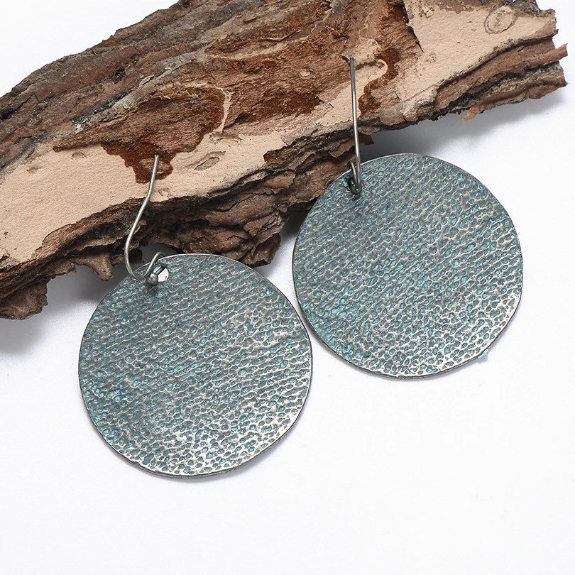 

Chic Retro Big Alloy Round Drop Earrings For Women Statement Jewelry Vintage Geometric Shape Silver Color Europe Earring Hot