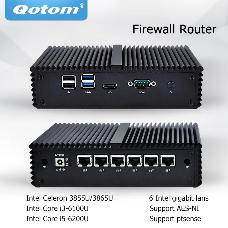 Pfsense Qotom Мини ПК с Intel Celeron Core i3 i5, 6 Intel LAN Микро Мини компьютер AES-NI безвентиляторный мини ПК брандмауэр маршрутизатор