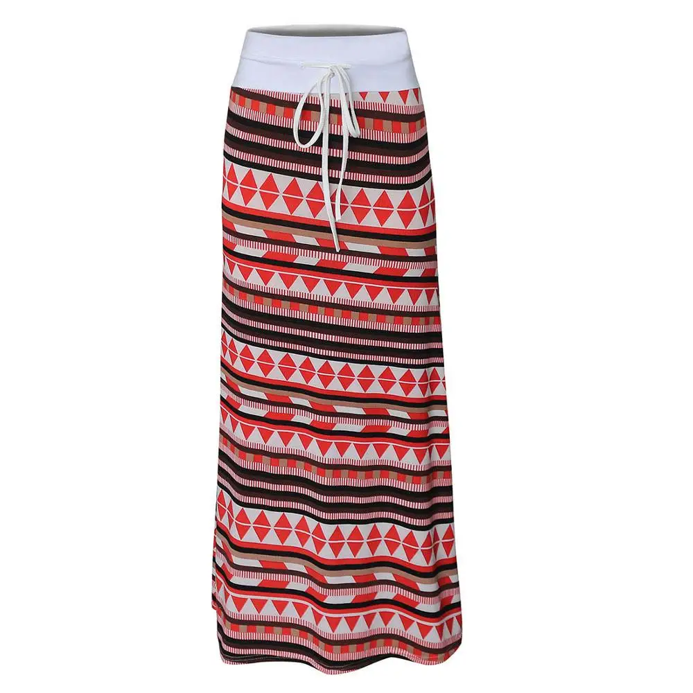 Длинная женская юбка с графическим принтом, большие размеры, женская летняя юбка,, макси, Vintaga, тонкая юбка с высокой талией, Faldas Largas - Цвет: Красный