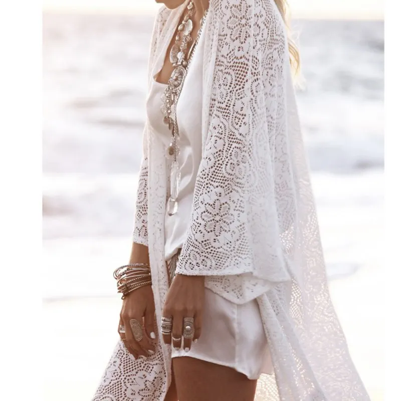 Boho Women Fringe Lace kimono cardigan White Tassels Beach Cover Up Cape Tops Blouses damen bluze Boho Women Fringe Lace kimono cardigan White Tassels Beach Cover Up Cape Tops Blouses damen bluze