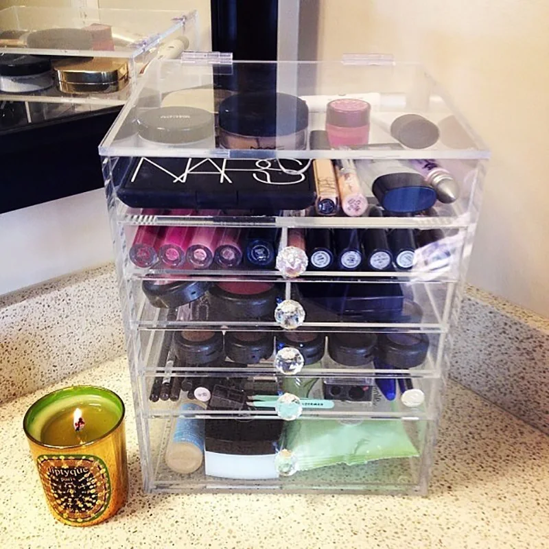 Discount Acrylic Makeup Organizer Clear Desk Cosmetic Storage Box Multi Layers with Drawer Desktop Storage Transparent Make Up Holder 1