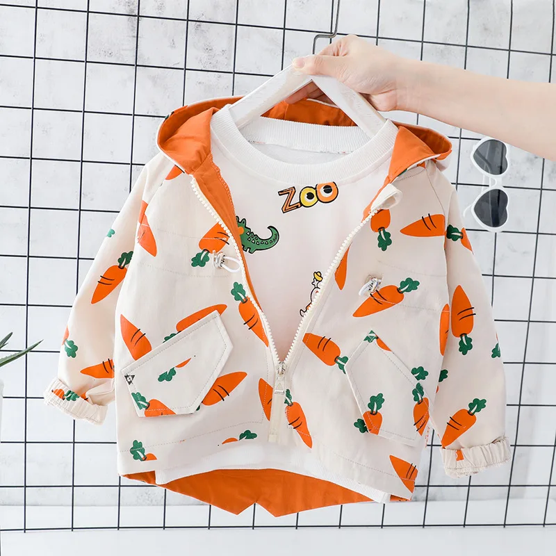 

2019 Baby Coat Casaco Infantil New Kids'outerwear In Autumn 2009: Sleeve And Capped Radish Printed Open Shirts For Boys Girls