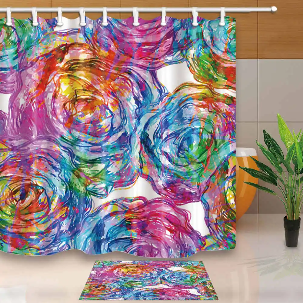 Art Design Shower Curtains Flowers Watercolor Painting Bath Screens Home Decor Waterproof and