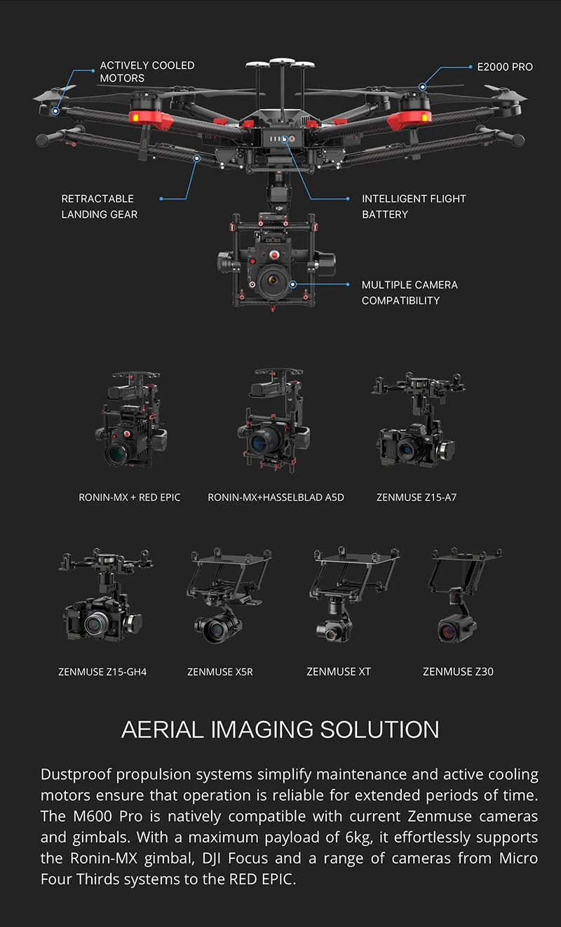 DJI Matrice 600 Pro, улучшенная производительность полета и Улучшенная грузоподъемность