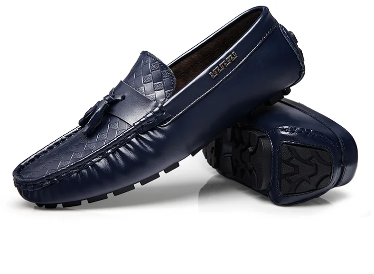 Для мужчин осень тенденции моды Повседневное Ленточки Bean Разделение Кожаная обувь на плоской подошве мужской большой Размеры Лоферы для вождения автомобиля обувь Бангладеш Gestante - Цвет: Синий