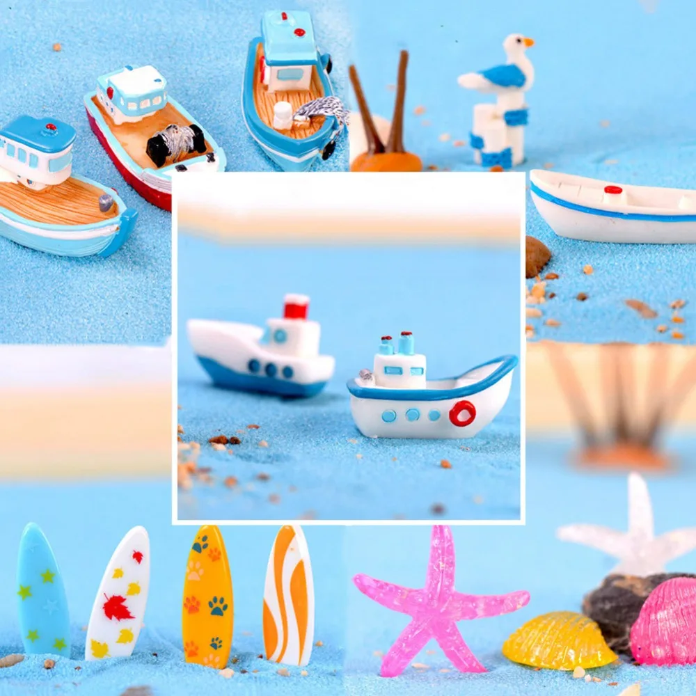 

Nautical Artificial Resin Boats Beach Shell Micro Fairy Garden Decor Home Ornament Miniature/Succulent Figurine DIY Ocean Kits