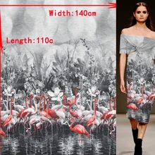 Позиционирование 110 см длина Фламинго печати шелковая льняная ткань 140 см ширина, spn160